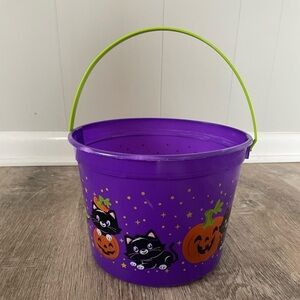 Purple Halloween Cat and Pumpkin Bucket